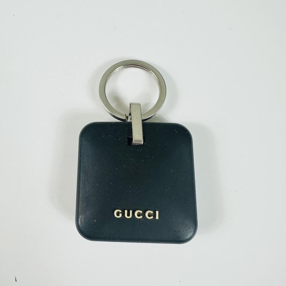 Gucci Black Metal Square Keychain Logo Bag Charm Key Ring Accessory Unisex